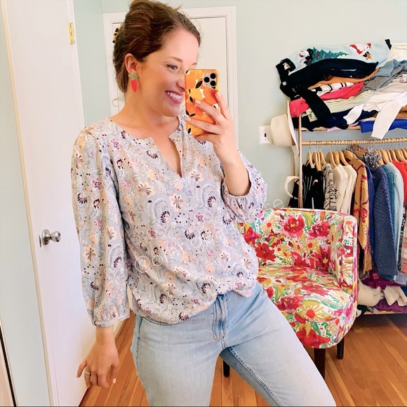 Lucky Brand Tops - Lucky Brand Blue Pink Boho Floral Tee Medium